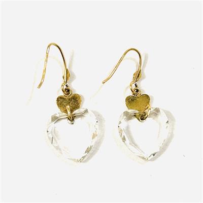 Zlaté náušnice se skleněnými ověsky "srdce"