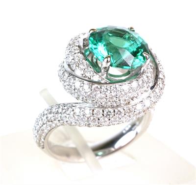Briliantový prsten s přírodním turmalínem ve stylu Cartier