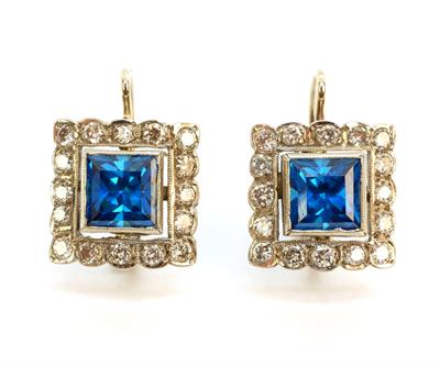 Zlaté  náušnice se safíry a brilianty