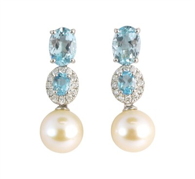 Zlaté náušnice s perlami, topazy a diamanty