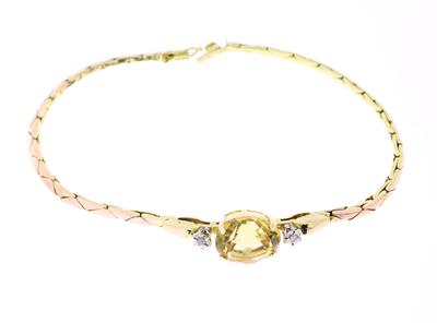 Zlatý náramek s centrálním citrínem a brilianty