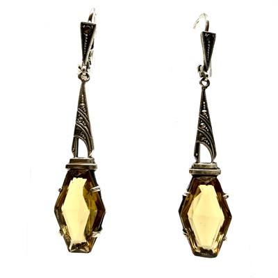 Stříbrné závěsné Art Deco náušnice