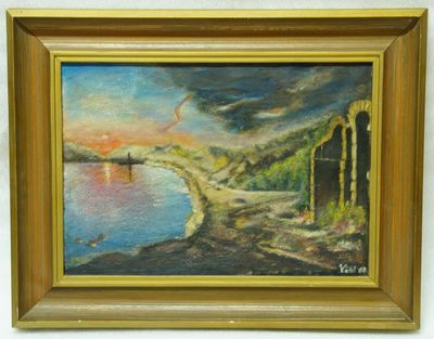 Surrealistická krajina sig. VALEŠ 1967, olej na plátně