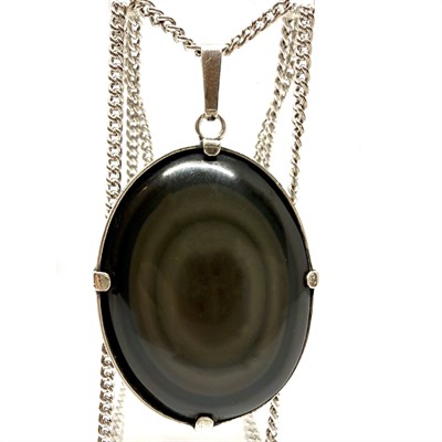 Stříbrný náhrdelník s velkým duhovým obsidianem