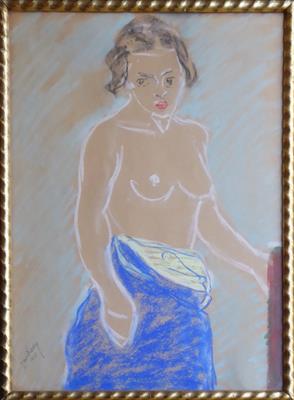 Akt ženy - pastel, nečitelná signatura