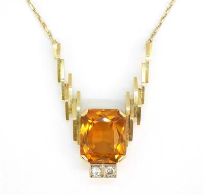 Zlatý náhrdelník s citrínem a brilianty
