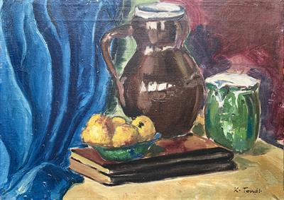 Kare Tondl: Zátiší se džbány, knihou a ovocem