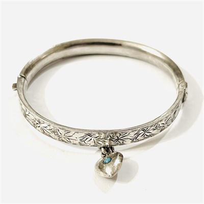 Stříbrný starožitný otevírací náramek s tyrkysovým kamenem