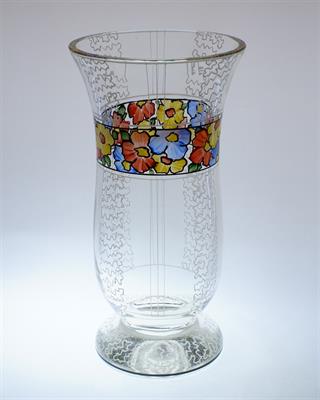 Malovaná váza motiv květů a ornament ART - DECO Fachschule