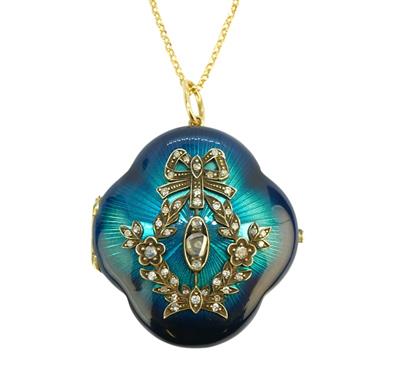 Zlatý medailon se smaltem a diamanty