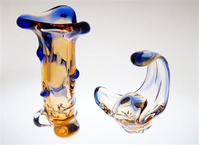 Váza a košík z hutního skla soubor NIAGARA F. ZEMEK Mstišov