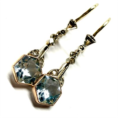 Zlaté závěsné prvorepublikové náušnice s akvamaríny