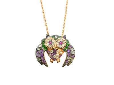 Zlatý náhrdelník s ametysty, tsavority, rubíny a diamanty