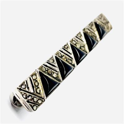 Stříbrná Art deco brož s onyxy a markazity