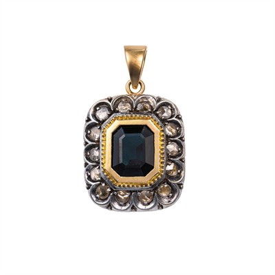 Zlatý přívěsek se safírem a diamanty