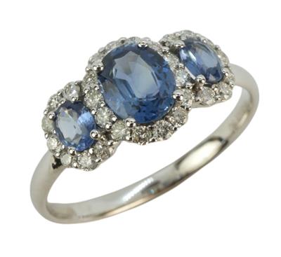 Zlatý prsten se safíry a brilianty