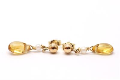 Zlaté náušnice s citríny a perličkami