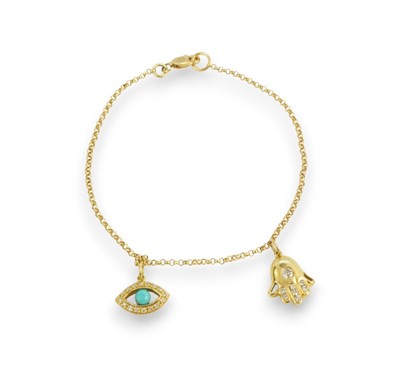 Zlatý náramek s tyrkysy a diamanty