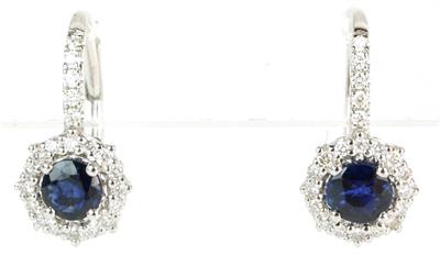 Zlaté náušnice se safíry a diamanty