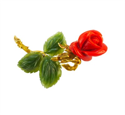 Zlatá brož - červená růže