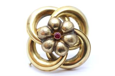 Zlatá brož s rubínem