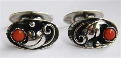 Manžetové knoflíčky 900 stříbro, korál, art deco Německo