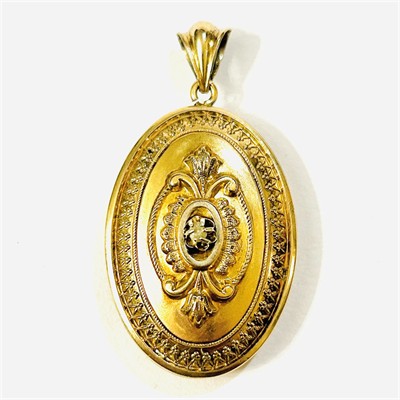 Zlacený biedermeierový přívěšek/medailon s bílým kamenem
