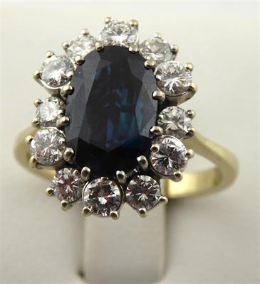 Luxusní zlatý prsten se safírem a diamanty - 1.20 ct