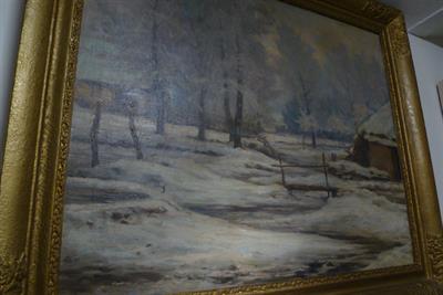 Olej na plátně velký Potok v zimě Vlastimil Kuřil