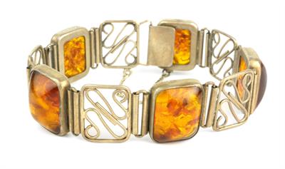 Stříbrný náramek s jantary