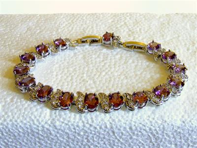 925 Ag náramek s fialovými kameny, nastavitelná délka