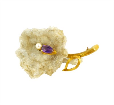 Brož - květ ze surového křemene