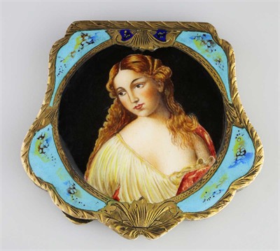 Stříbrná pudřenka s malovaným víčkem