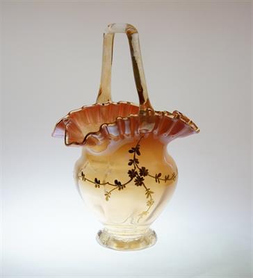 Secesní košík hutně tvarované sklo dekor listr a malba