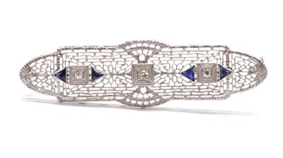 Zlatá brož s diamanty a safíry