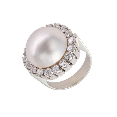 Zlatý prsten s Mabé perlou a diamanty 1,08 ct