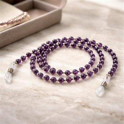 Šňůrka na brýle ametysty a sterlingové stříbro