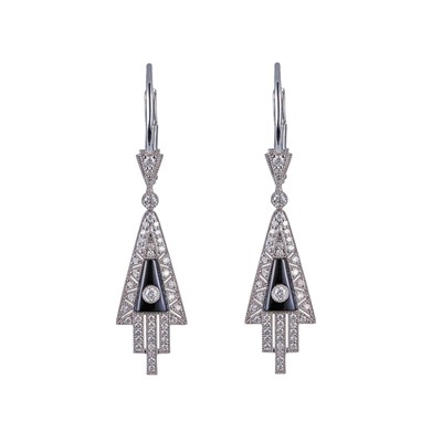 Onyxové náušnice z bílého zlata s diamanty 0,47 ct