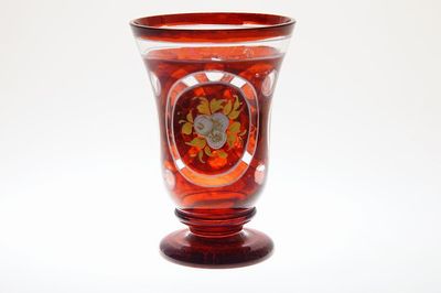 Biedermeier sklenice - rubínová lazura s malovanými medailony