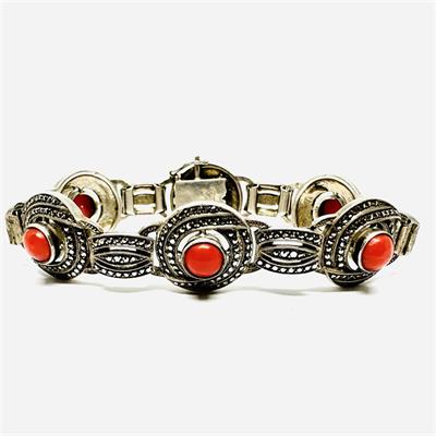 Stříbrný náramek s korály a markazity -  Theodor Fahrner