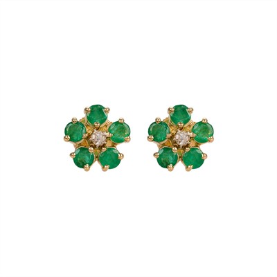Smaragdové náušnice ze zlata 1,2 ct a diamanty 0,10 ct