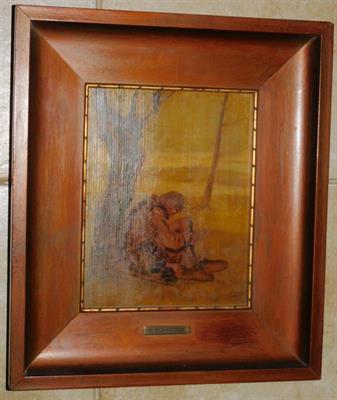 HANUŠ SCHWAIGER - ČLOVĚK JE TU, olej, studie na dřevě