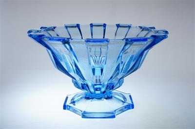 Kubizující mísa z akvamarínového skla - sklárna J. INWALD