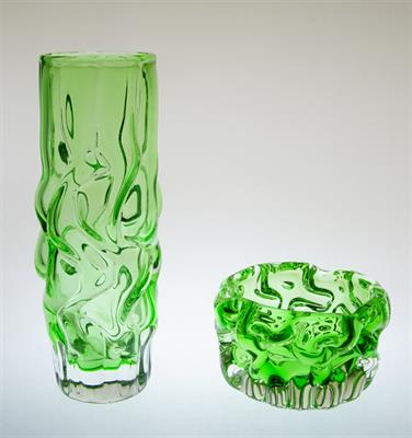 Váza a popelník hutní sklo - Pavel HLAVA r. 1968 Crystalex