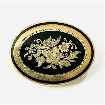 Stříbrná zlacená biedermeierová brož se smaltem "květiny"