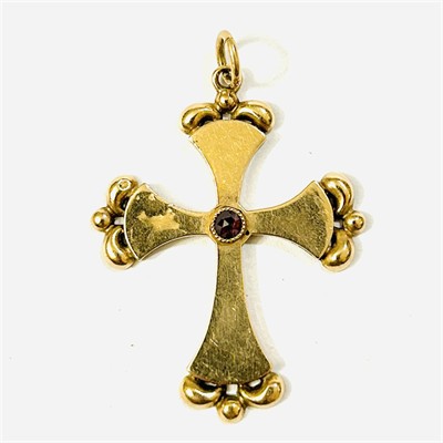 Zlatý biedermeierový přívěšek "kříž" s českým granátem