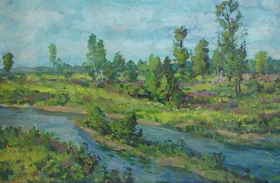 Krajina s potokem - Antonín HORÁK, olej na kartonu