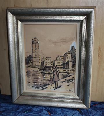 Alois Moravec - kresba tuží kolorovaná avarelem