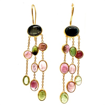 Závěsné náušnice s turmalíny ze zlaceného stříbra