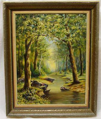 Lesní interiér - olejomalba M. KRECHLER, Třešť